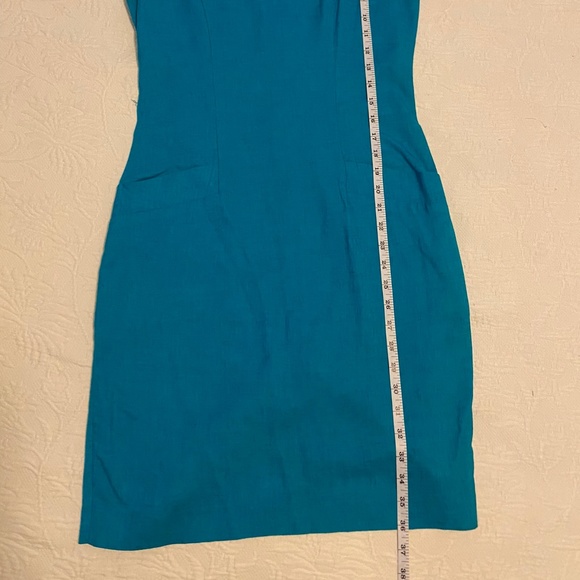 Turquoise Linen Sheath Mini Dress, Size 6 - Picture 5 of 5